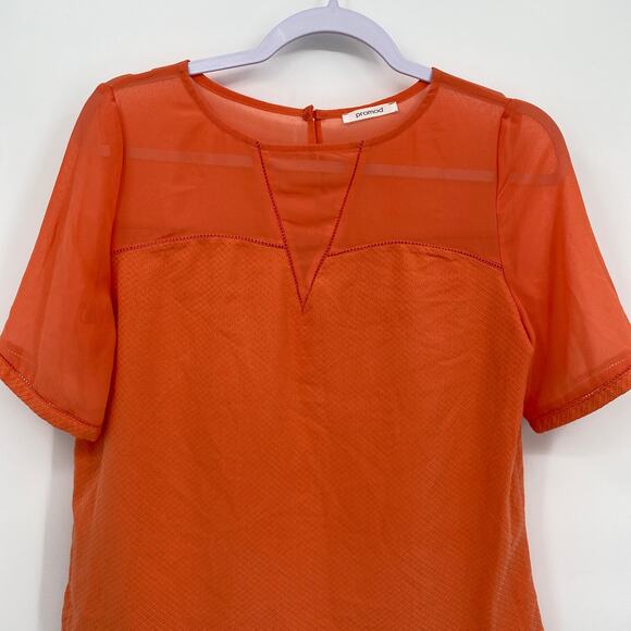 Promod Round Mesh Neck Short Sleeve Blouse Orange Women's Size 6 - Picture 3 of 9